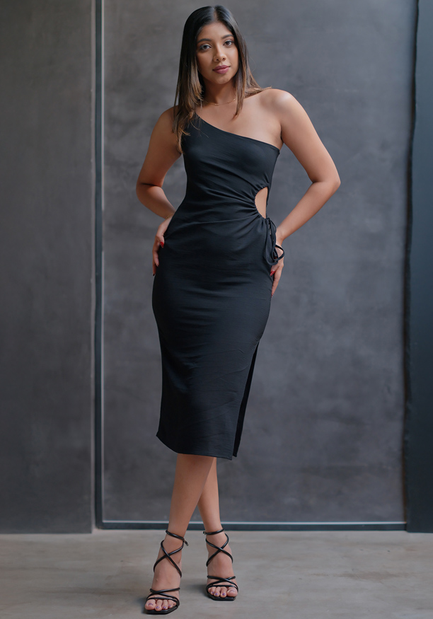 ANDREA ONE SHOULDER BLACK DRESS